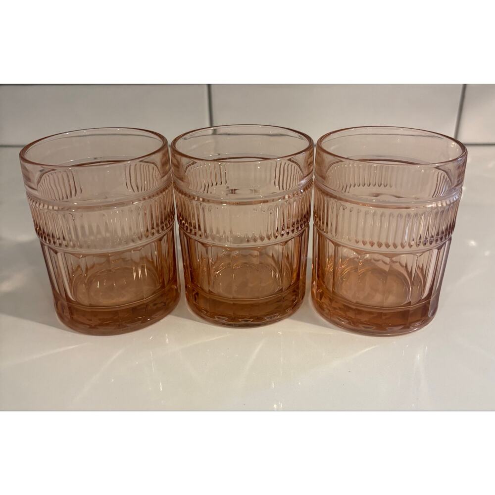 Set of 3 Vintage Pink Anchor Hocking Annapolis Rosewater Old Fashioned Tumblers